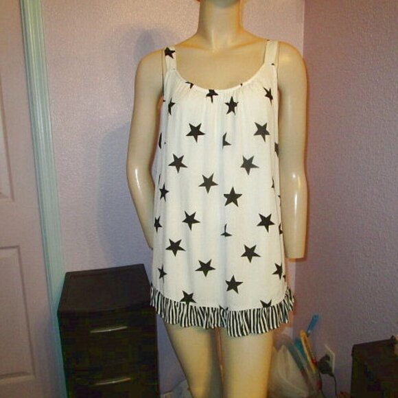 Lane Bryant STARS Swing Size 14 TANK Tunic Top GAUZE Crepe RUFFLE Scoop FLOWY - Picture 1 of 12